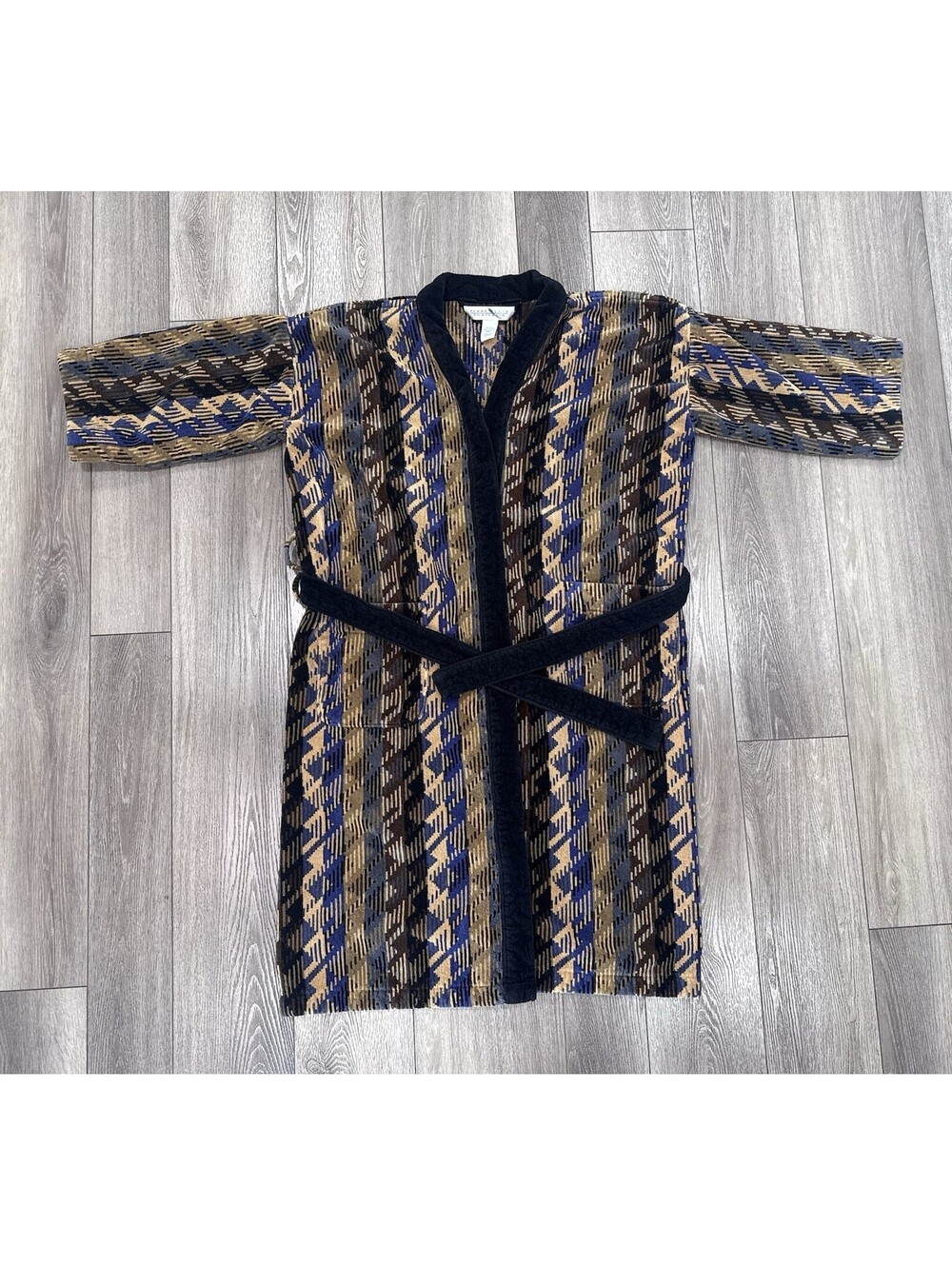 Vintage Perry Ellis Portfolio Multi Color 90s Heavy Robe Terrycloth W/ Belt